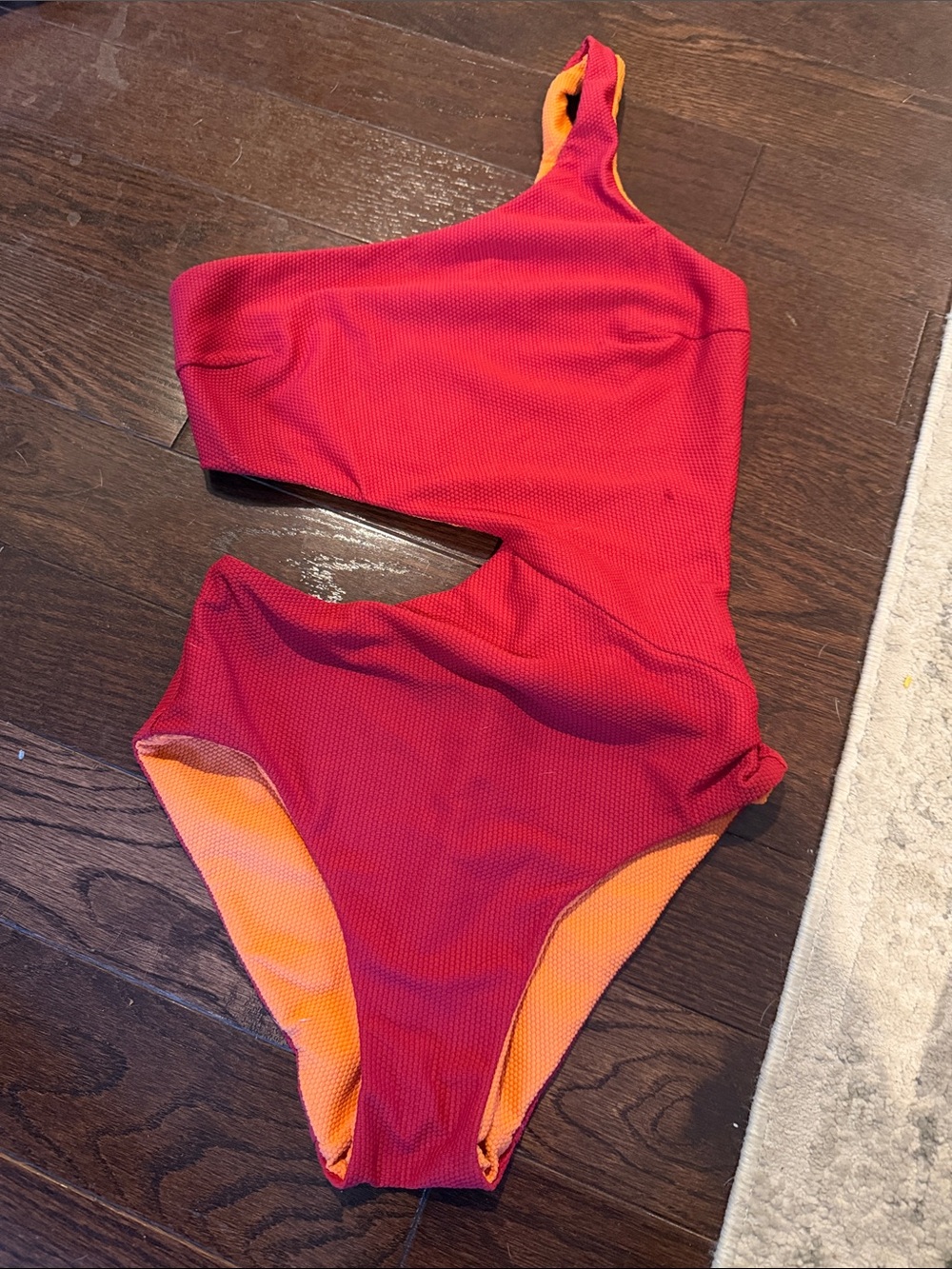 SOLID & STRIPED One-Shoulder Red & Orange Cutout One-Piece Swimsuit
